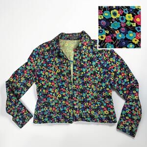 Vintage Liz Claiborne Multicolor Floral Corduroy Jacket Size Petite Medium